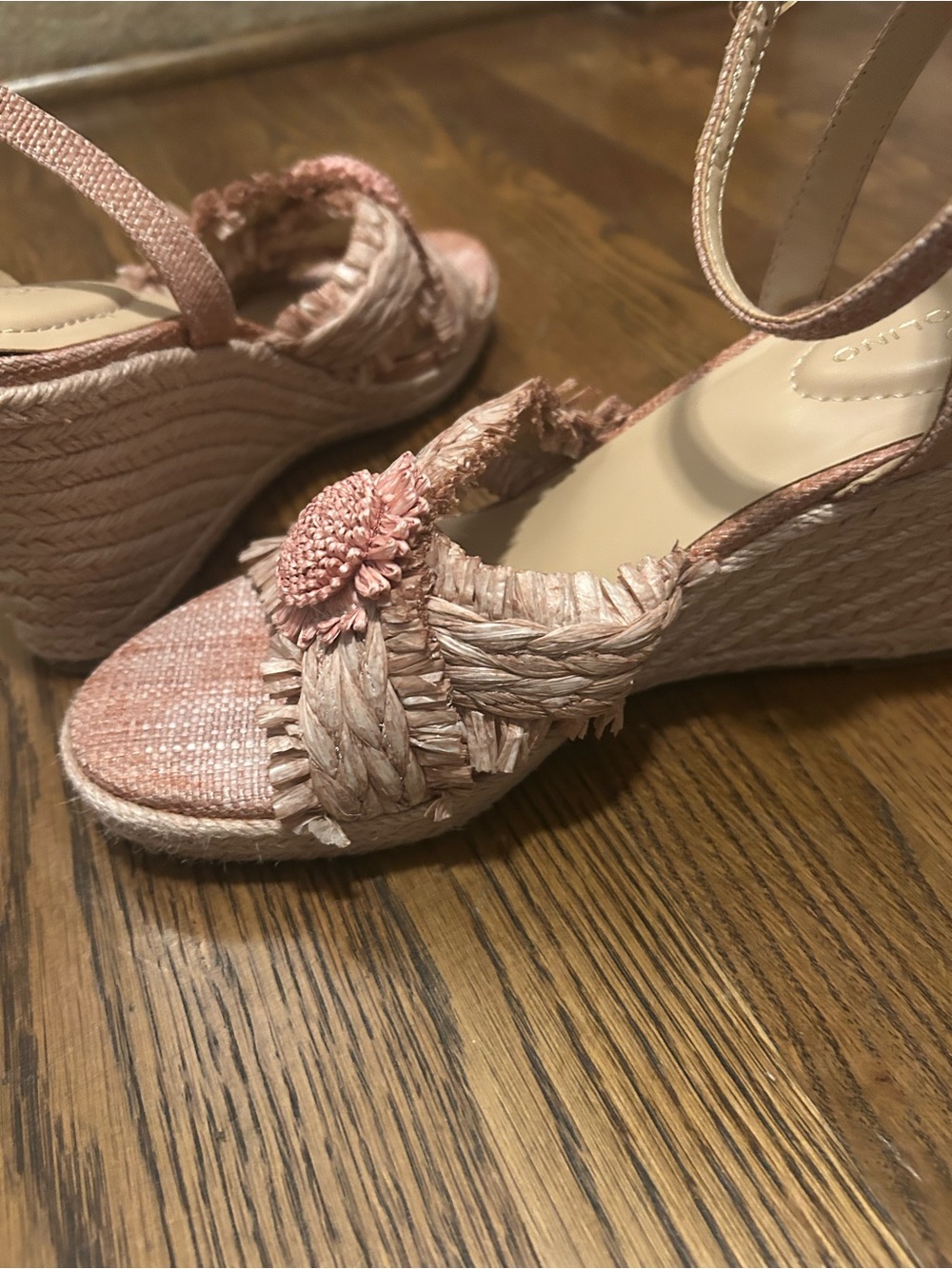 Bandolino Blush Pink Raffia Wedge Sandal with Ankle Strap 0051 - Picture 9 of 13